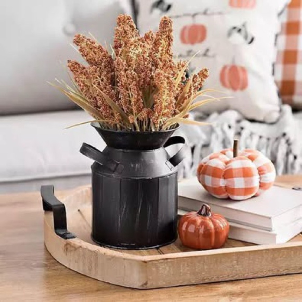 Kirkland’s Black Milk Jug Vase w Wheat Harvest Faux Floral Farmhouse Fall Decor